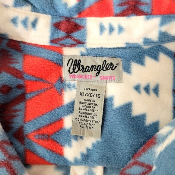 Wrangler Wrancher Women's XL Southwestern Aztec Print Fleece Button-Up Shirt Sch - Picture 3 of 3